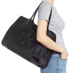 TORY BURCH ELLE PATENT NYLON BLACK LARGE TOTE